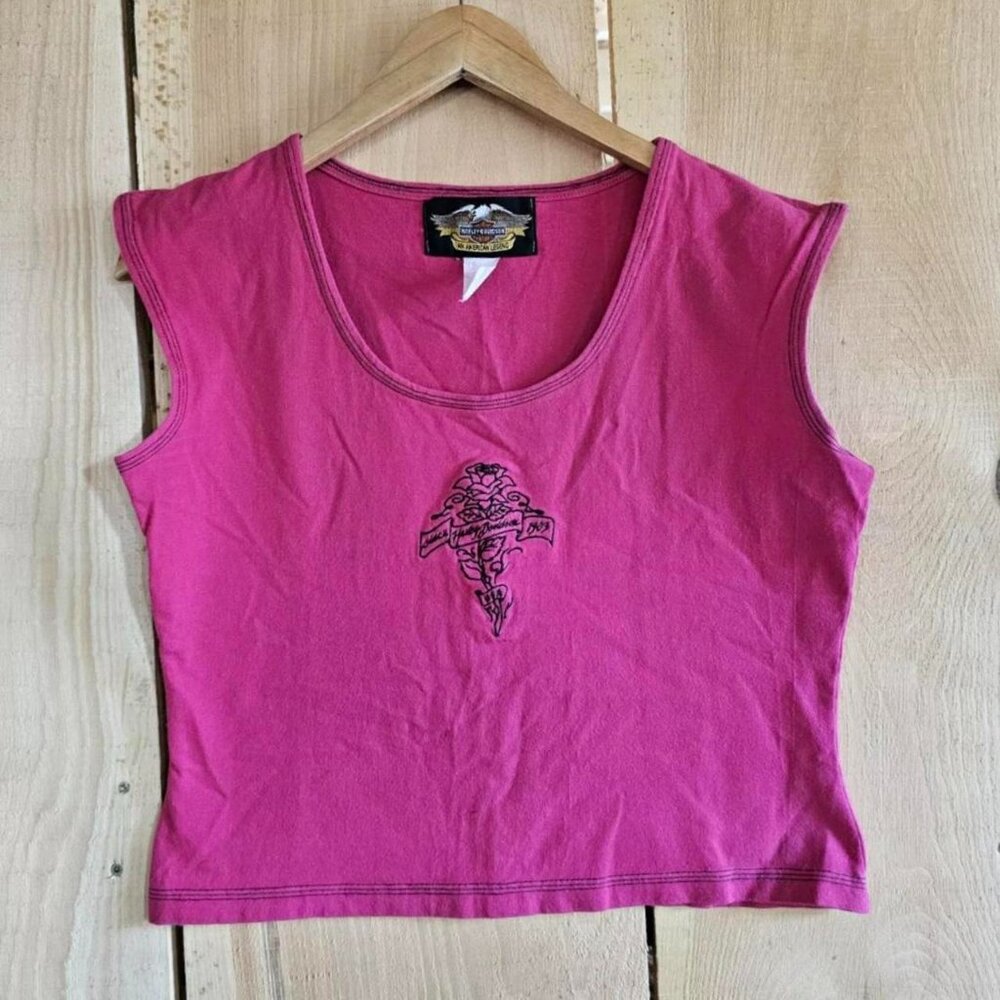 Vintage Harley Davidson Muscle Tee Hot Pink Rose Size Medium Biker Babe cotton